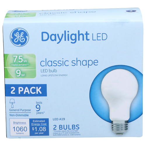 Ge Daylight Classic Shape Led A19 Bulb - 2 Count