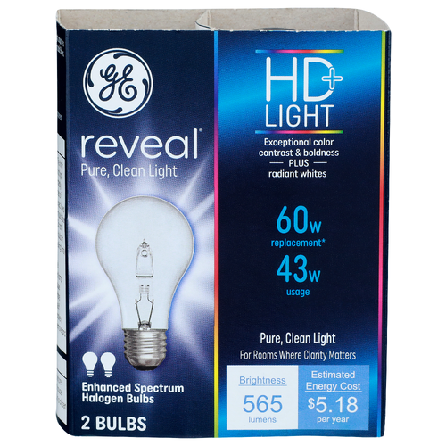 Ge Hd + Light Reveal Enhanced Spectrum Halogen Bulbs - 2 Count