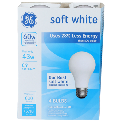 Ge Soft White Modified Spectrum A19 Bulb - 4 Count