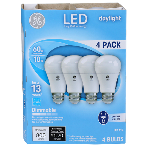 Ge Dimmable Daylight Led A19 Bulb - 4 Count