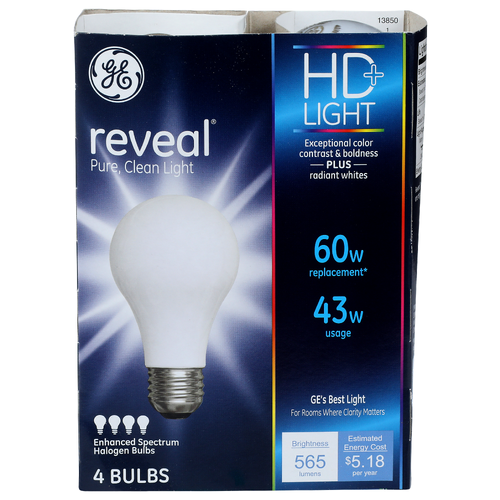 GE Reveal Enhanced Spectrum Halogen Bulbs - 4 Count