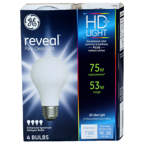 Ge Hd+ Light Enhanced Spectrum Halogen Bulbs Reveal - 4 Count