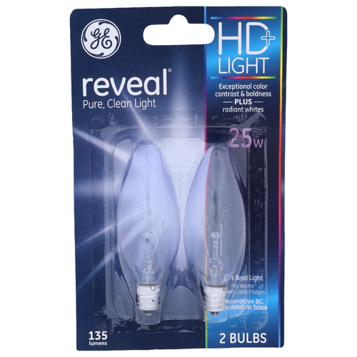 Ge Reveal Decorative Bc Candelabra Base Hd+ Light - 2 Count