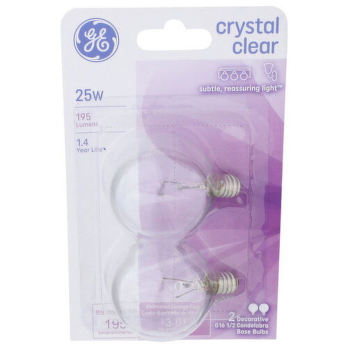 Ge Crystal Clear Decorative Base Bulbs - 2 Count