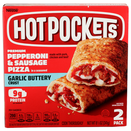 Nestle Premium Pepperoni & Sausage Pizza Garlic Buttery Crust Hot Pockets In a Seasoned - 4.25 Ounce - 2 Count