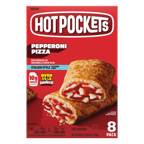 Hot Pockets Pepperoni Pizza, Italian Style Crust, Frozen Snack, 8 Pack - 36 Ounce