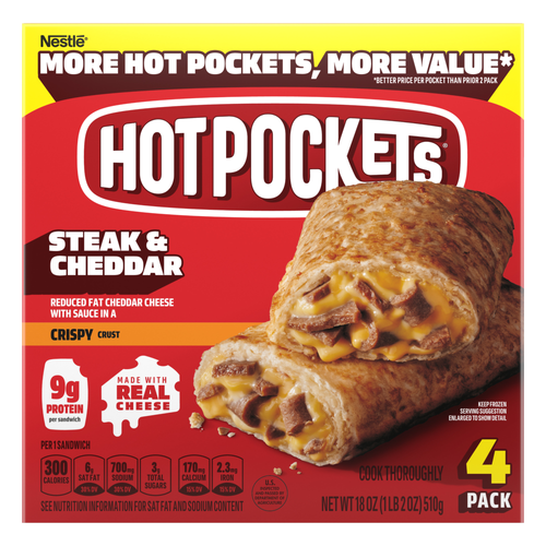 Hot Pockets Crispy Crust Steak & Cheddar Frozen Sandwiches - 18 Ounce Image 1 of 2