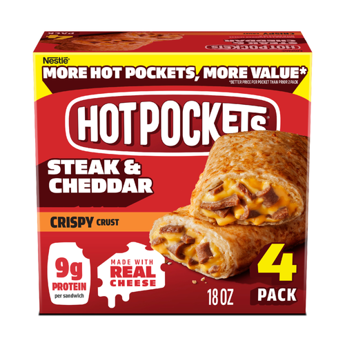 Hot Pockets Crispy Crust Steak & Cheddar Frozen Sandwiches - 18 Ounce