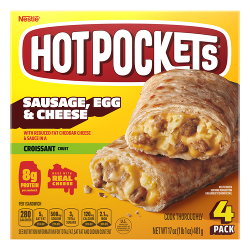 Hot Pockets Sausage Egg And Cheese, Frozen Snacks, Air Fryer Protein, 4 Pack - 17 Ounce Image 1 of 2