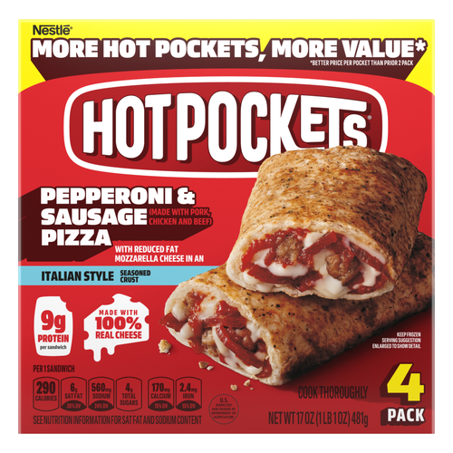 Hot Pockets Italian-Style Seasoned Crust Pepperoni & Sausage Frozen Sandwiches - 17 Ounce Image 1 of 2