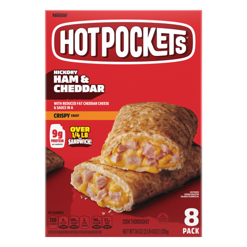 Hot Pockets Hickory Ham And Cheddar, Crispy Buttery Crust, Frozen Snack, 8 Pack - 36 Ounce