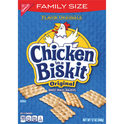 CHICKEN IN A BISKIT Original Baked Snack Crackers, Lunch Snacks, Family Size - 12 Ounce