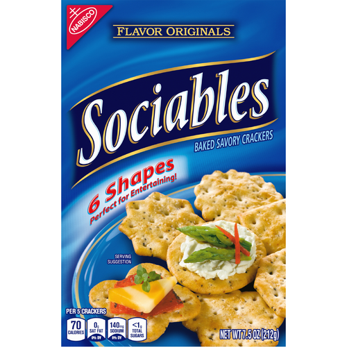 SOCIABLES Original Flavor Originals Baked Savory Crackers, Party Snacks - 7.5 Ounce