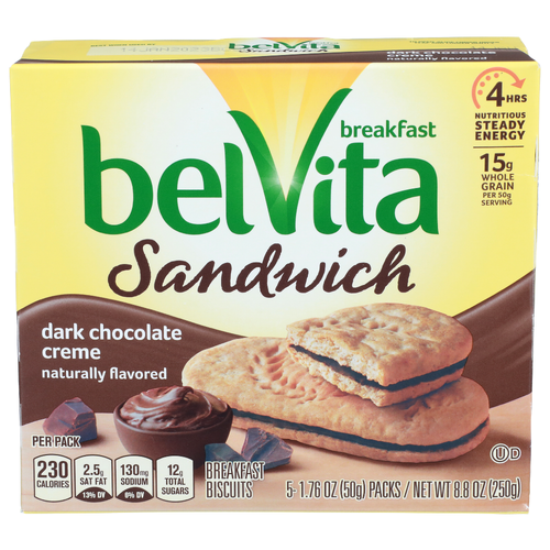 Belvita Dark Chocolate Creme Sandwich Breakfast Biscuits - 1.76 Ounce - 5 Count