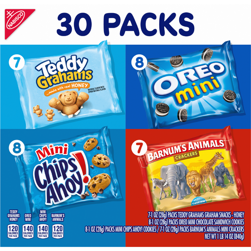 BARNUMS/CHIPS AHOY!/OREO/TEDDY GRAHAMSbisco Team Favorites Variety Pack, Oreo, Chips Ahoy, Teddy Honey & Barnum's, Snack Packs - 30 Ounce