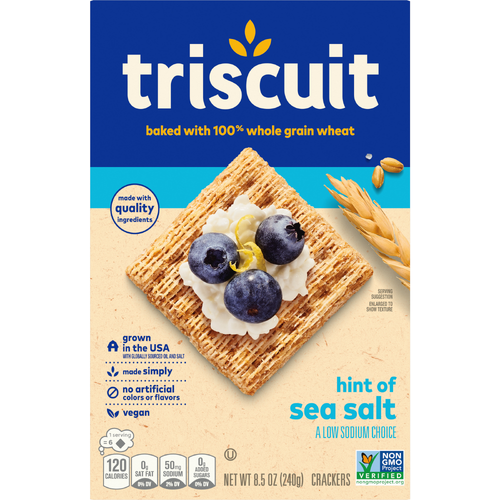TRISCUIT Hint Of Sea Salt Whole Grain Wheat Crackers, Vegan Snacks, Lunch - 8.5 Ounce