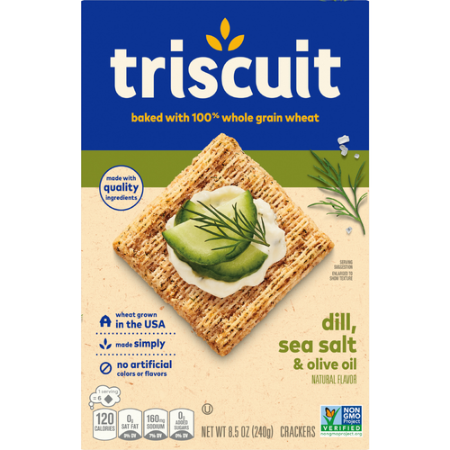 TRISCUIT Dill, Sea Salt, Olive Oil Salt & Whole Grain Wheat Crackers, Lunch Snacks, Snack - 8.5 Ounce