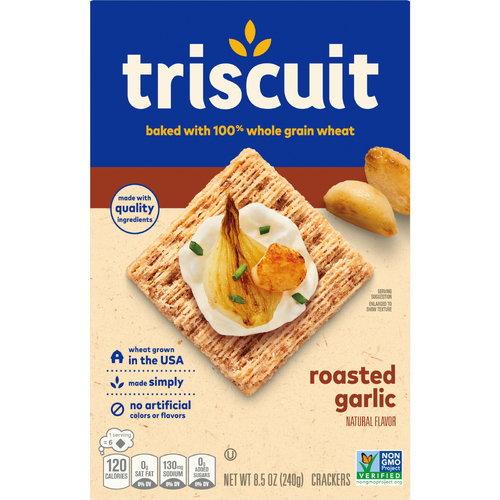 TRISCUIT Roasted Garlic Whole Grain Wheat Crackers, Lunch Snacks, Snack - 8.5 Ounce