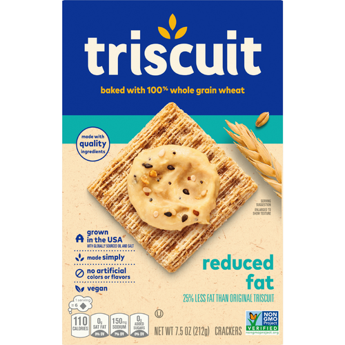 TRISCUIT Original Reduced Fat Whole Grain Wheat Crackers, Vegan Snacks, Lunch Family Size - 7.5 Ounce