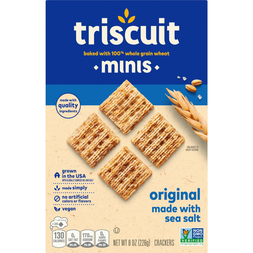 TRISCUIT Original Minis Whole Grain Wheat Crackers, Vegan Snacks, Snack - 8 Ounce