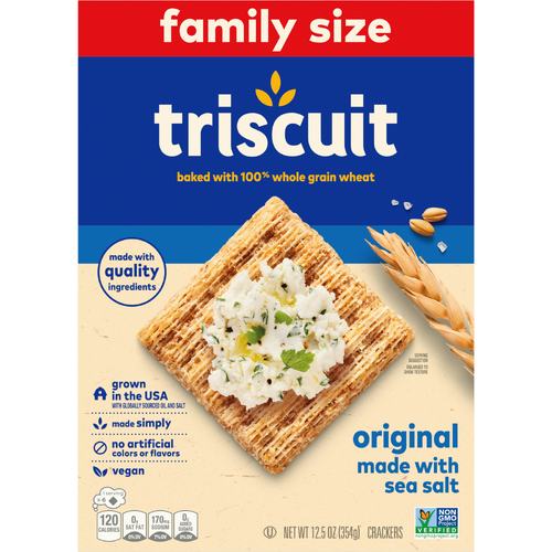 TRISCUIT Original Whole Grain Wheat Crackers, Vegan Healthy Snacks, Lunch Family Size - 12.5 Ounce