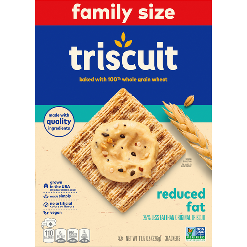 TRISCUIT Reduced Fat Whole Grain Wheat Crackers, Vegan Snacks, Lunch Family Size - 11.5 Ounce