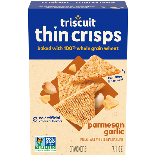 Triscuit Thin Crisps Parmesan Garlic Thin Crisps Whole Grain Wheat Crackers, Lunch Snacks, Snack - 7.1 Ounce Image 1 of 2