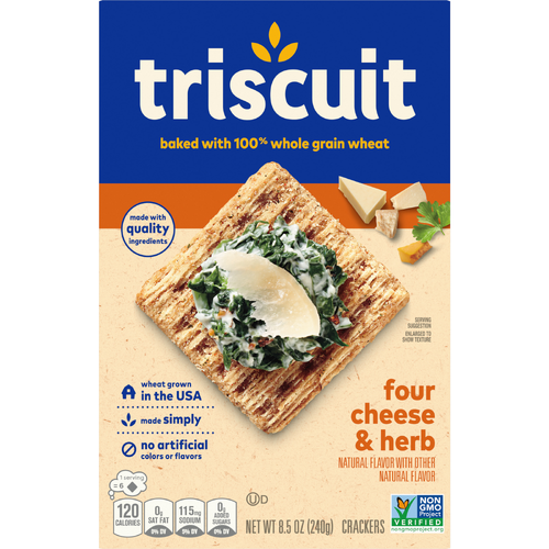 TRISCUIT Four Cheese & Herb Whole Grain Wheat Crackers, Lunch Snacks, Snack - 8.5 Ounce