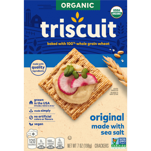 TRISCUIT Original Organic Whole Grain Wheat Crackers, Vegan Snacks, Lunch - 7 Ounce
