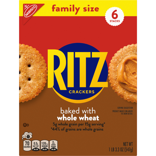 RITZ Baked With Whole Wheat Family Size Crackers, Snacks For Kids And Adults, Lunch - 19.3 Ounce