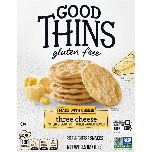 GOOD THINS Three Cheese Rice & Snacks Gluten Free Crackers, Snack - 3.5 Ounce