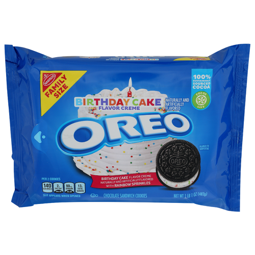 Nabisco Oreo Birthday Cake Flavor Creme Family Size Chocolate Sandwich Cookies - 17 Ounce