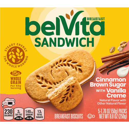 BELVITA Sandwich Cinnamon Brown Sugar And Vanilla Creme Breakfast With Biscuits - 8.8 Ounce