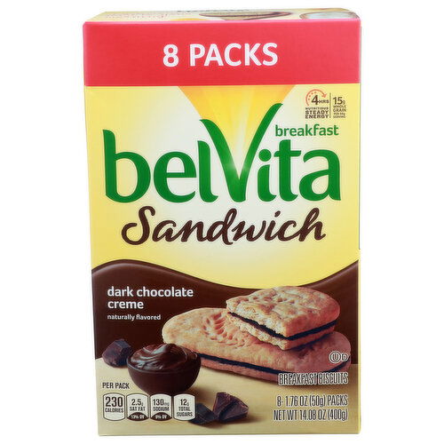 Mondelez International Dark Chocolate Creme Sandwich Breakfast Biscuits - 1.76 Ounce - 8 Count