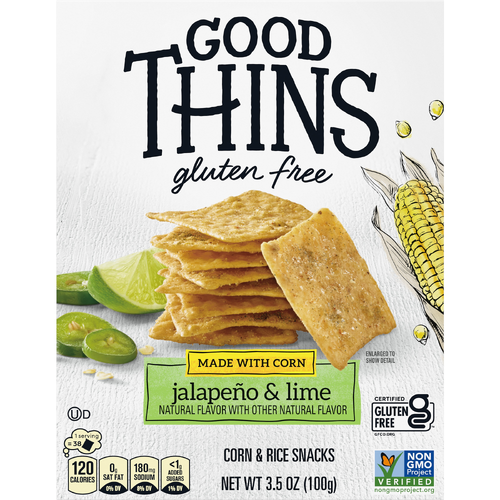 GOOD THINS Corn Jalapeno And Lime Jalapeño & Rice Snacks Gluten Free Crackers, Snack - 3.5 Ounce