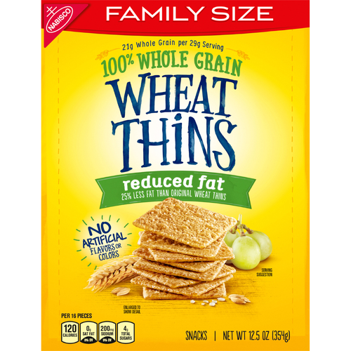WHEAT THINS Original Reduced Fat Snacks, Whole Grain Crackers, Snack Family Size - 12.5 Ounce