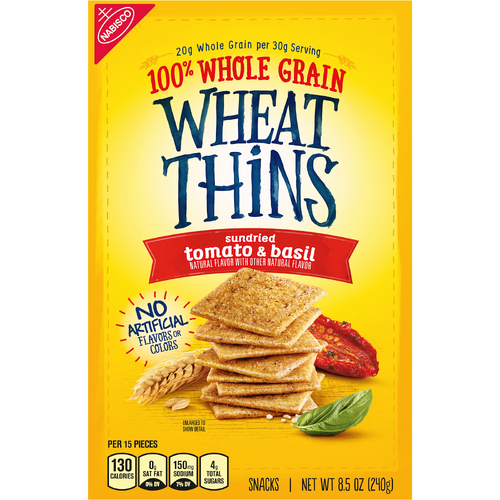 WHEAT THINS Sun Dried Tomato & Basil Sundried Snacks, Whole Grain Crackers, Snack - 8.5 Ounce