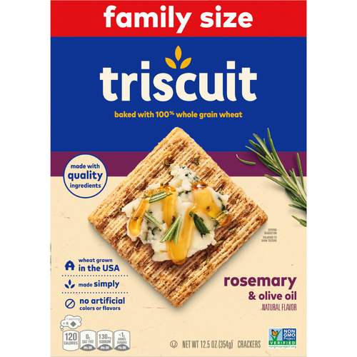 TRISCUIT Rosemary & Olive Oil Whole Grain Wheat Crackers, Lunch Snacks, Snack Family Size - 12.5 Ounce
