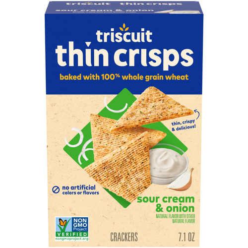 Triscuit Thin Crisps Sour Cream & Onion Thin Crisps Whole Grain Wheat Crackers, Lunch Snacks, Snack - 7.1 Ounce Image 1 of 2