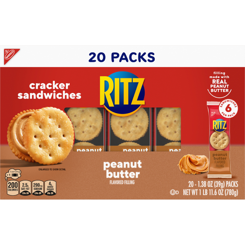 RITZ Cracker Sandwiches Peanut Butter Sandwich Crackers, Lunch Snacks, Snack Packs - 27.6 Ounce