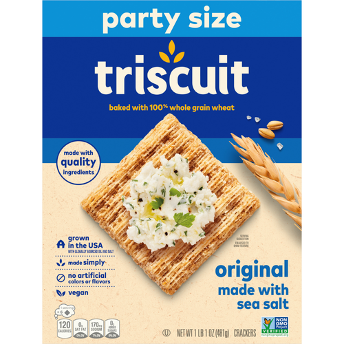 TRISCUIT Original Whole Grain Wheat Crackers, Vegan Healthy Snacks, Lunch Party Size - 17 Ounce