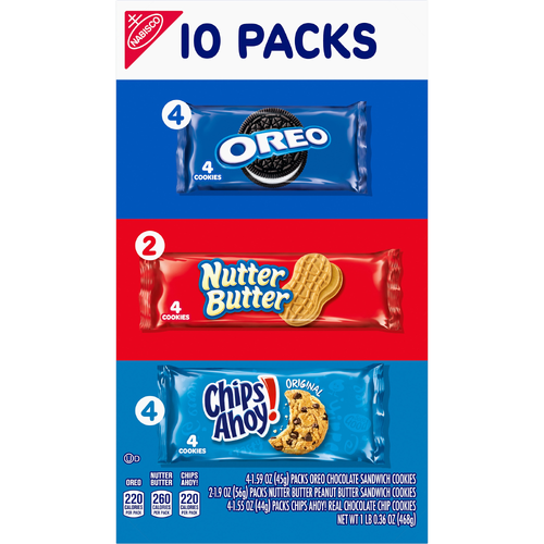 CHIPS AHOY!/NUTTER BUTTER/OREOssorted Oreo, Ahoy! And Nutter Butter Cookies Variety Pack, Snack Packs - 16.36 Ounce