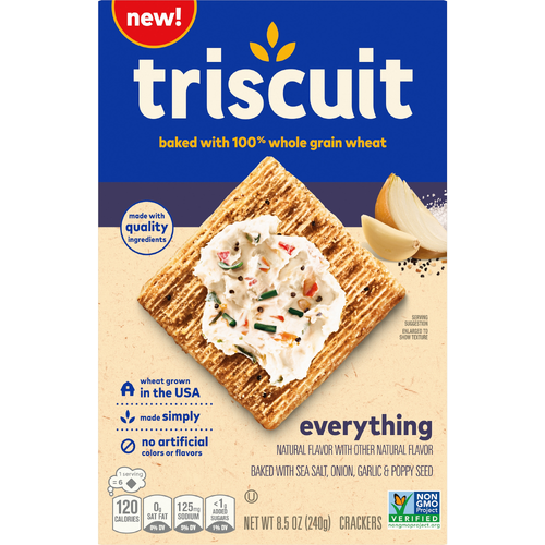 TRISCUIT Everything Whole Grain Wheat Crackers, Lunch Snacks, Snack - 8.5 Ounce