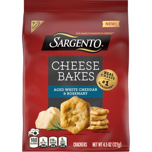 SARGENTO Cheese Bakes White Cheddar ® Aged And Rosemary Crackers, Lunch Snacks - 4.5 Ounce