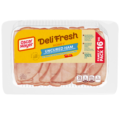Oscar Mayer Deli Fresh Honey Uncured Sliced Ham Lunch Meat Family Size, Package - 16 Ounce