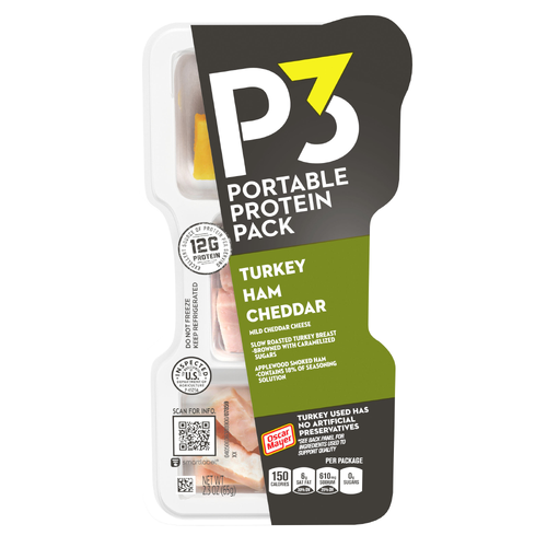 P3 Portable Protein Snack Pack With Turkey, Ham & Cheddar Cheese, Tray - 2.3 Ounce