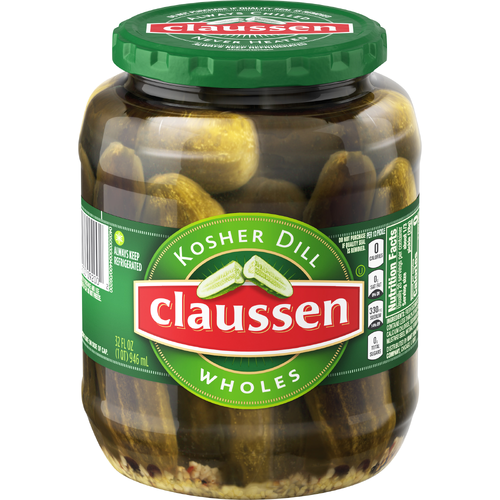 Claussen Kosher Dill Pickle Wholes, Jar - 32 Fluid Ounce