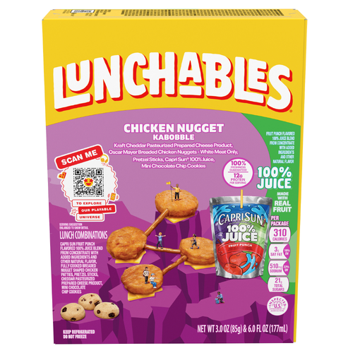 Lunchables Chicken Nugget Kabbobles With Cheddar, Pretzel Sticks, Mini Chocolate Chip Cookies & Capri Sun 100% Juice Fruit Punch, Box - 9 Ounce