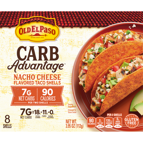 Old El Paso Carb Advantage Crunchy Taco Shells, Nacho Cheese Flavored - 3.95 Ounce