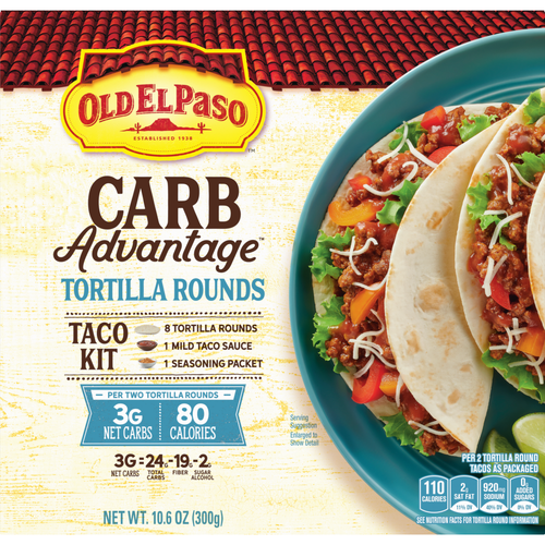 Old El Paso Carb Advantage Tortilla Rounds Taco Kit, Easy Meal Prep - 10.6 Ounce